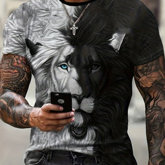 Men's Lion Graphic Tee for Summer Outdoor Activities
