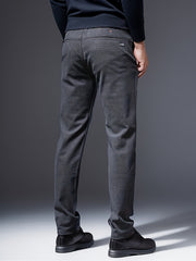 Men's Comfy Straight Leg Business Trousers Slim Fit Pants With Pockets