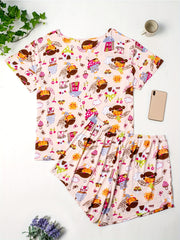 Women's Pajama Set House Print Short Sleeve Top & Pants