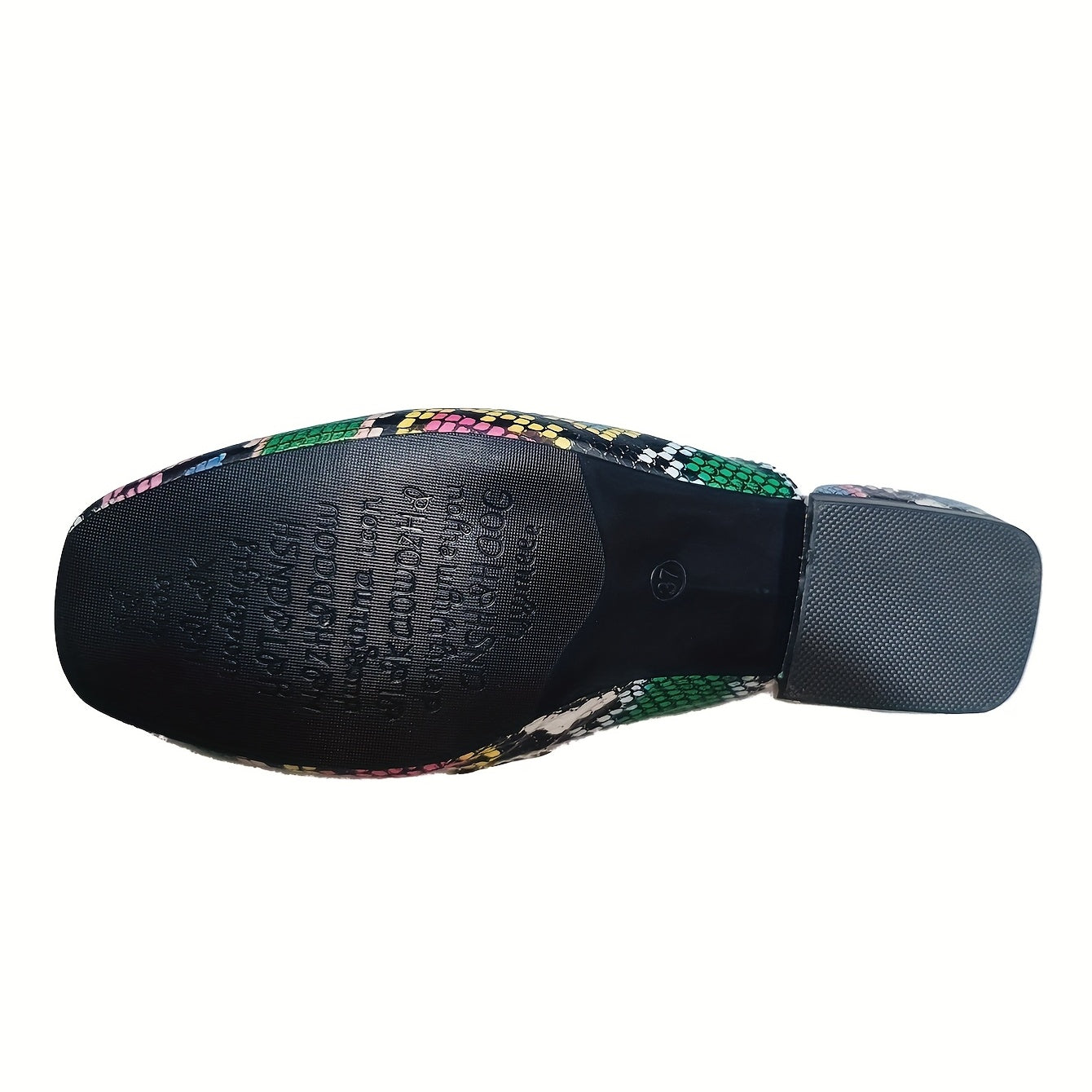 Snake Print Mules with Chain Detail Slip On Shoes