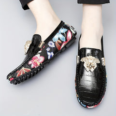 Men's Floral Print Slip On Loafers Casual Dress Shoes