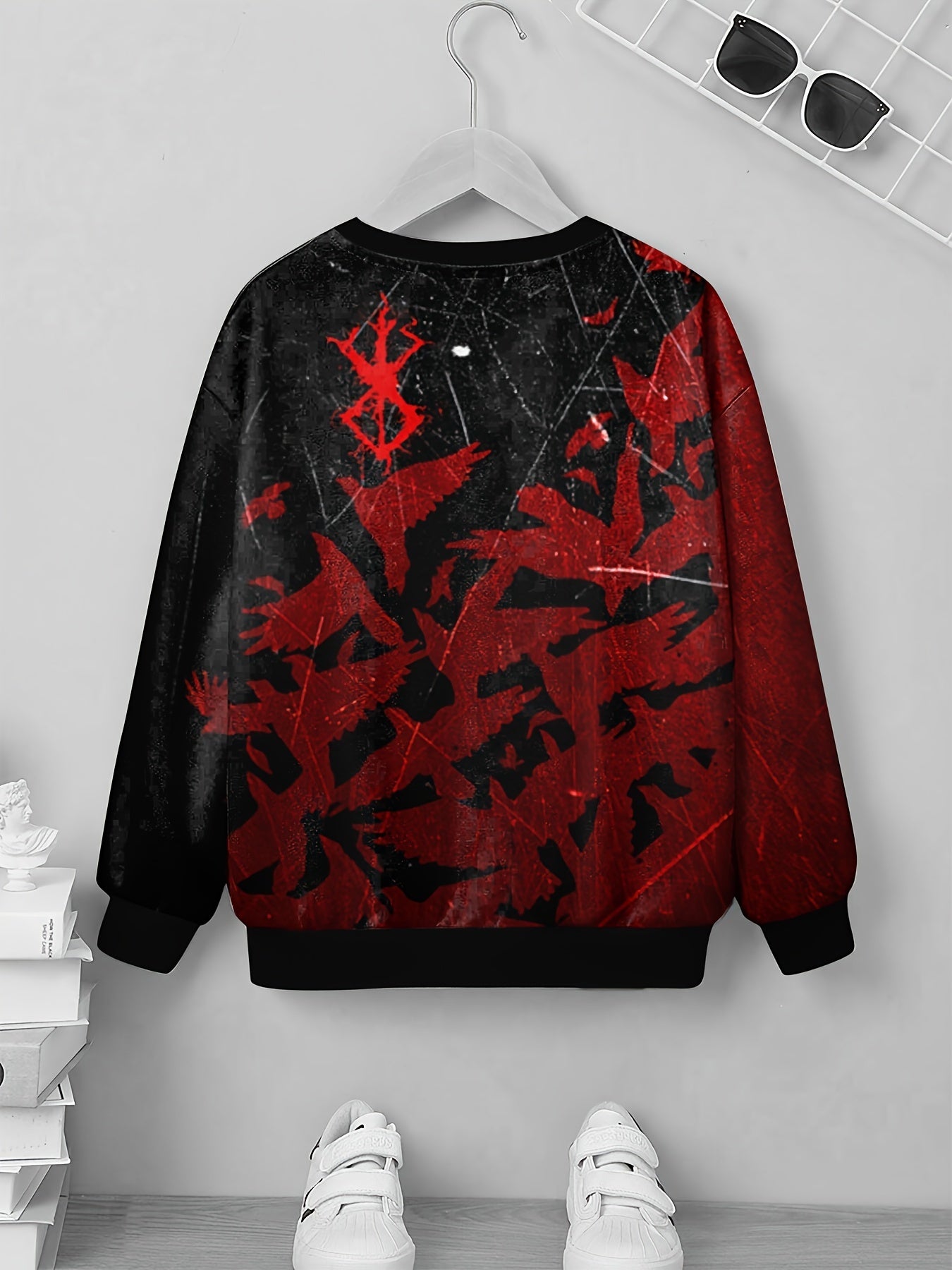 Boys Teens Abstract Birds Print Sweatshirt Casual