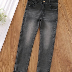 Girls Slim Fit Denim Pants - Classic Straight Leg Jeans for Kids