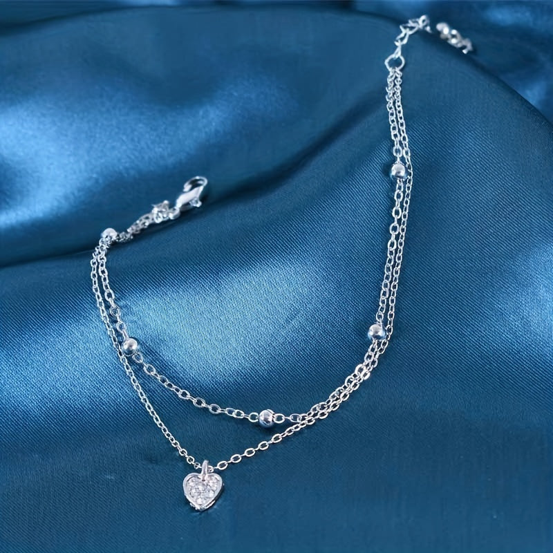 Heart Shape Pendant Anklet Double Layers Ankle Bracelet For Women