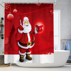 Christmas Shower Curtain Set Winter Santa Claus Tree Snowflake Print