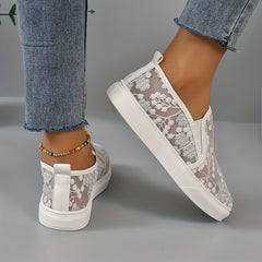 Women's Floral Embroidered Slip On Mesh Sneakers