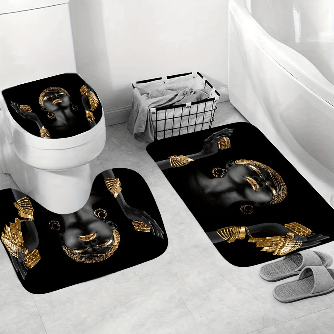 Golden Women's Jewelry Shower Curtain Set - 4pcs