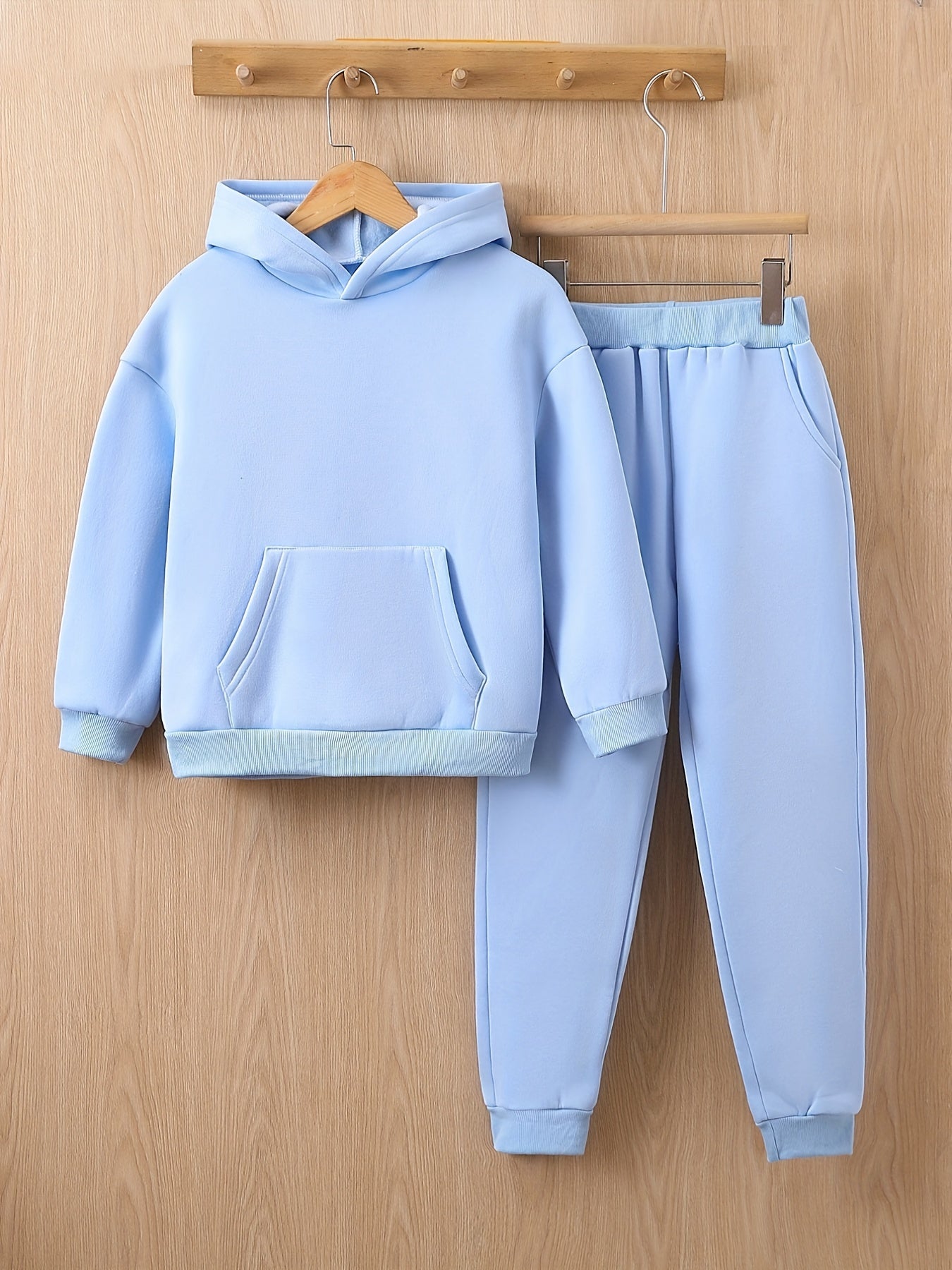 2Pcs Girls Fleece Sports Hoodie And Pant Suit Set