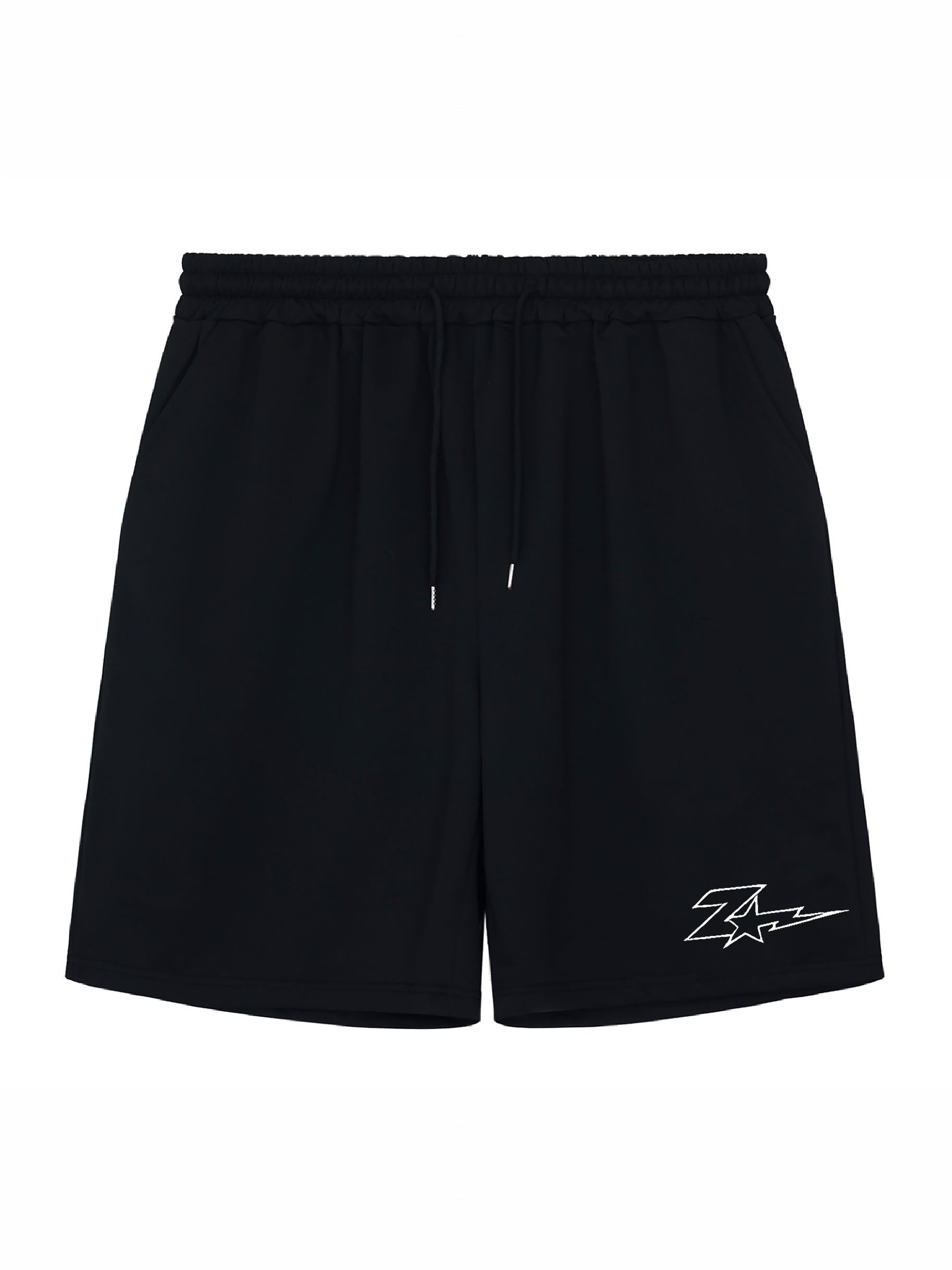 Lightning & Star Pattern Comfy Shorts Mens Casual Elastic Waist Drawstring