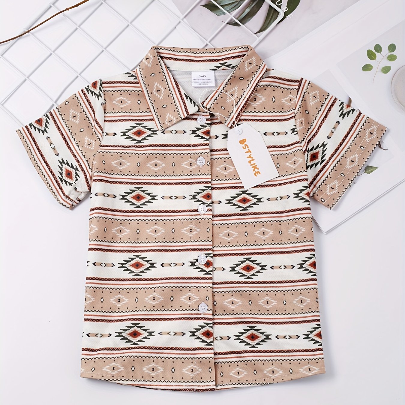 Boys Geometric Striped Shirt Casual Summer Kids Clothes