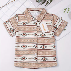 Boys Geometric Striped Shirt Casual Summer Kids Clothes