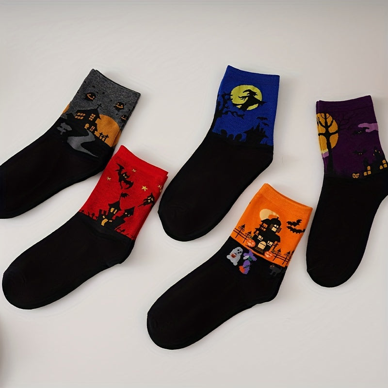 5 Pairs Bat Pattern Socks Funny Halloween Mid Tube Women's Stockings