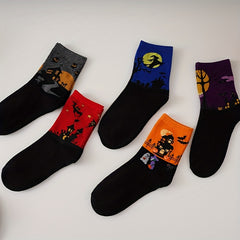 5 Pairs Bat Pattern Socks Funny Halloween Mid Tube Women's Stockings