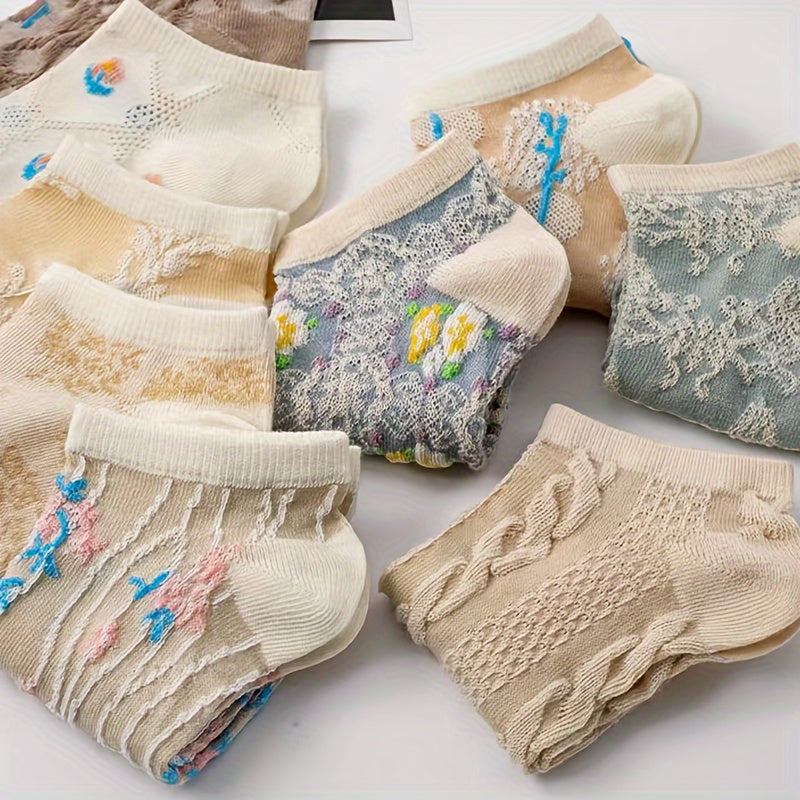 9 Pairs Floral Print Socks Low Cut Ankle Socks Women's Stockings