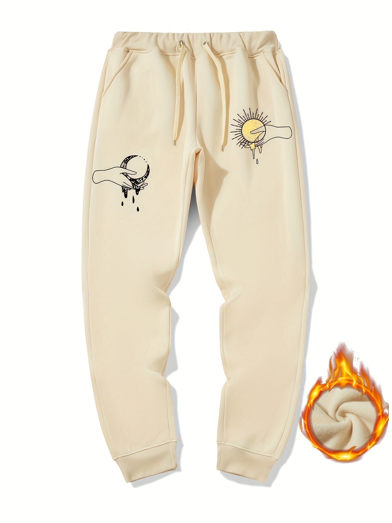 Sun And Moon Pattern Casual Stretch Graphic Joggers Men s Sweatpants