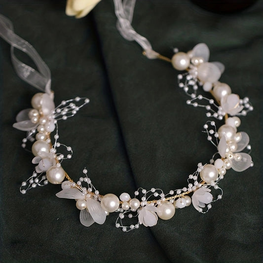 Faux Pearl Flower Headband Bridal Headdress Wedding Crown Wreath