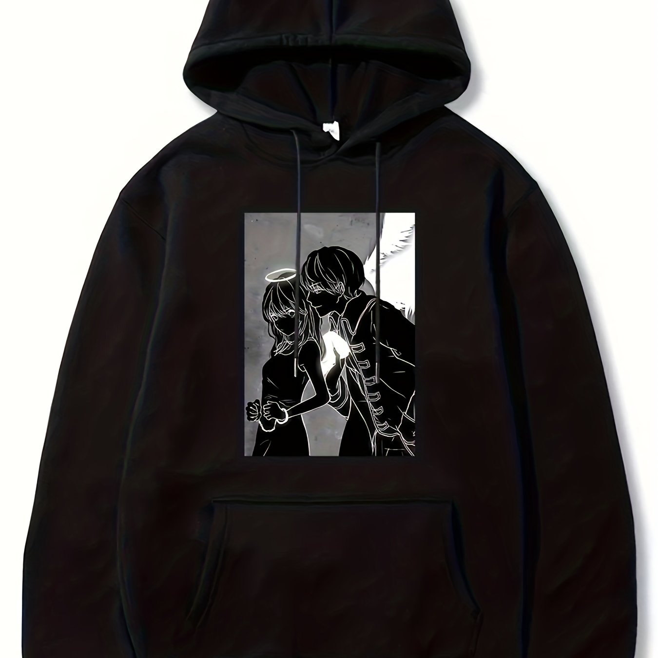 Angel Couple Anime Pattern Men's Hooded Sweatshirt