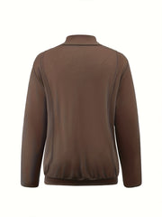 Solid Long Sleeve Mock Neck Pullover Top & Pants Set