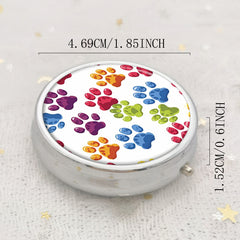 Colorful Dog Paw Print Round Pill Box Medicine Vitamin Organizer