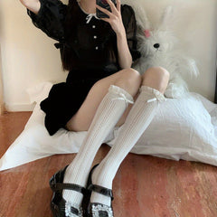 Ruffle Lace Bow Tie Calf Socks Lolita Knee High Socks