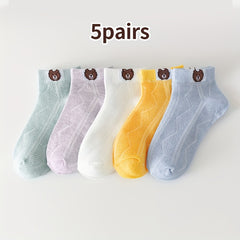 5 Pairs Boy's Mesh Breathable Ankle Socks for Outdoor Activities