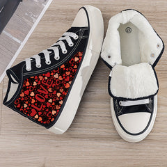 Girl's High Top Love Heart Pattern Skate Shoes With Warm Plush Lining