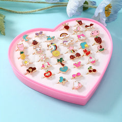 36pcs Girls Colorful Alloy Rings Set Kids Holiday Party Accessories