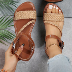 Braided Belt Ankle Strap Sandals Casual Flat Sandals