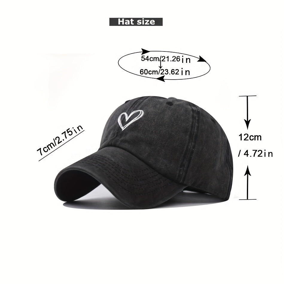 Love Embroidery Washed Cap Soft Top Vintage Baseball Cap