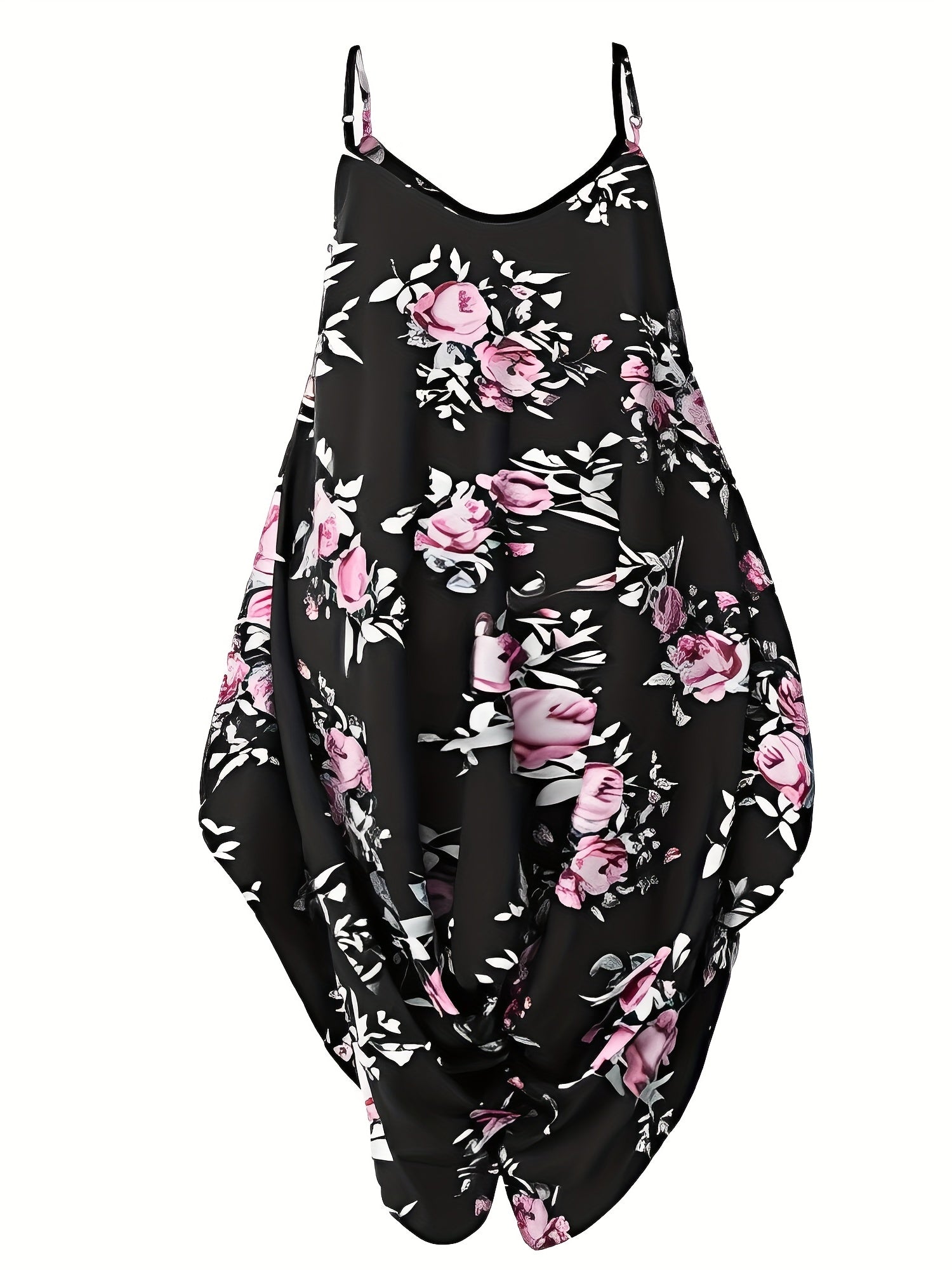 Women's Plus Floral Print V Neck Cami Jumpsuit