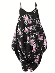 Women's Plus Floral Print V Neck Cami Jumpsuit