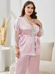 Satin Lace Robe & Pants Set