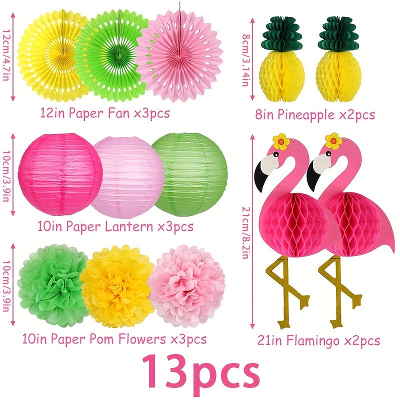 13pcs Flamingo Hawaiian Party Decoration Set