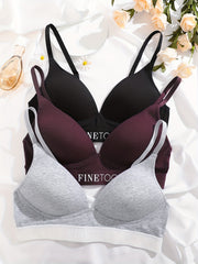 3pcs Letter Print Push Up Bras Comfy & Breathable Intimates Bra