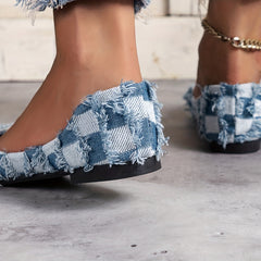 Women's Plaid Pattern Flat Shoes Point Toe Lightweight Walking Shoes