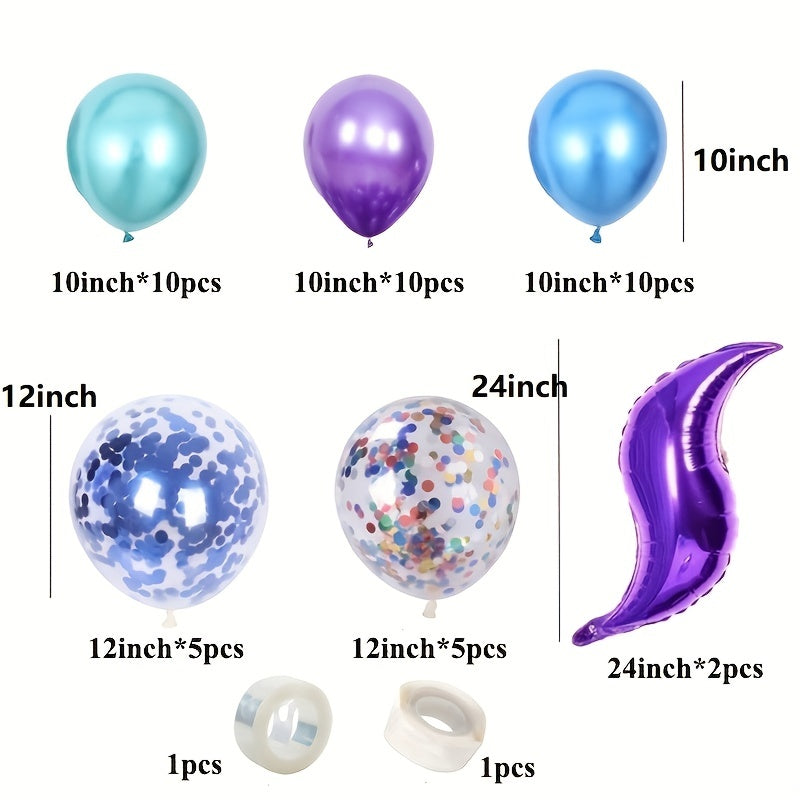 44pcs Mermaid Tail Glitter Balloon Set Party Birthday Decoration