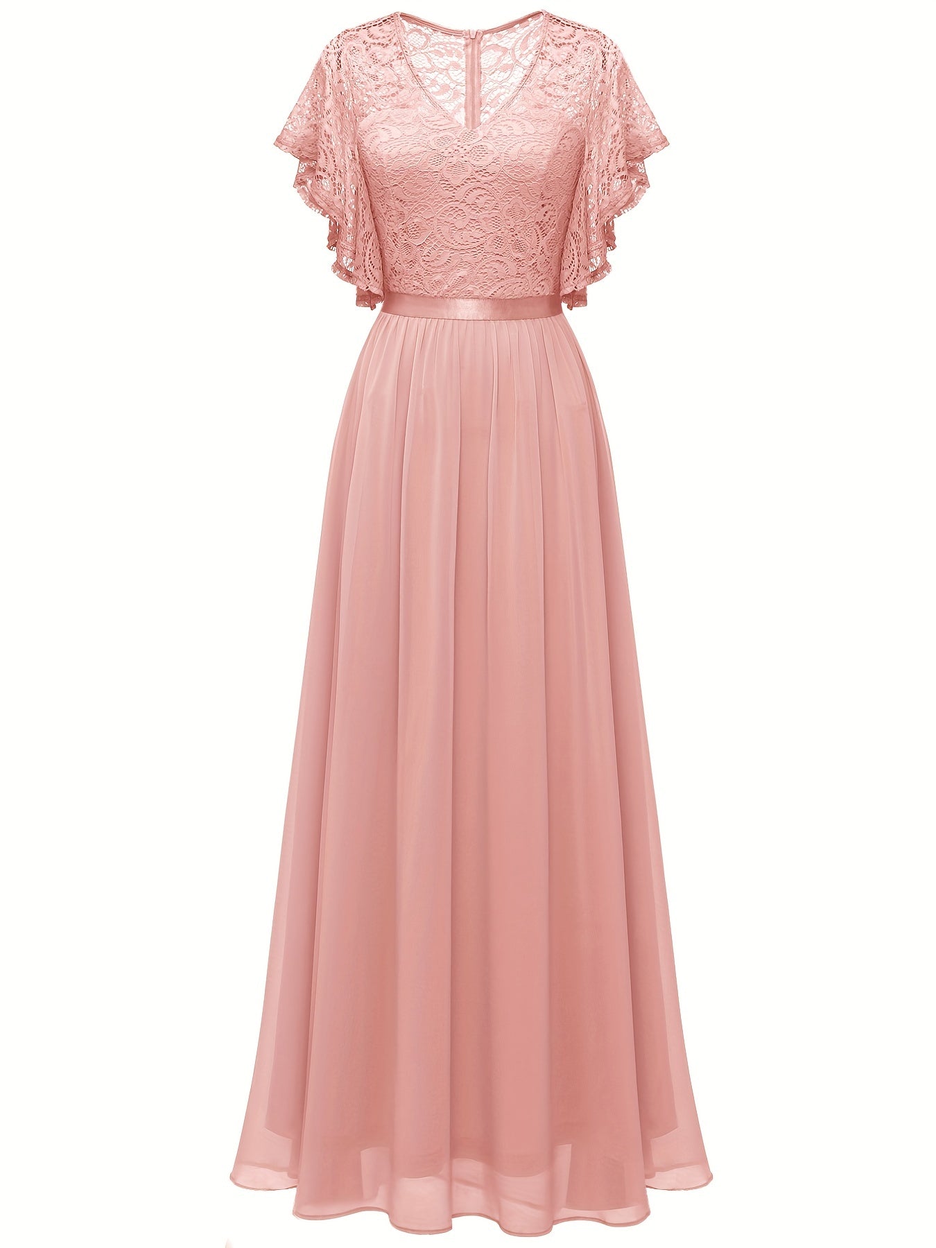 V Neck Ruffle Trim Bridesmaid Dress Aline Dress