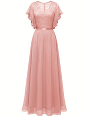 V Neck Ruffle Trim Bridesmaid Dress Aline Dress