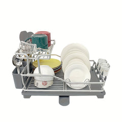 PVC Aluminum Dish Drying Rack with Utensil Holder