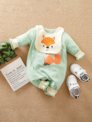 Fox Pattern Cotton Baby Jumpsuit with Bib