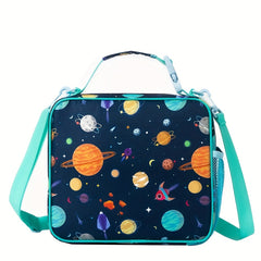 Cartoon Shark Space Crossbody Bag Portable Thermal Bag