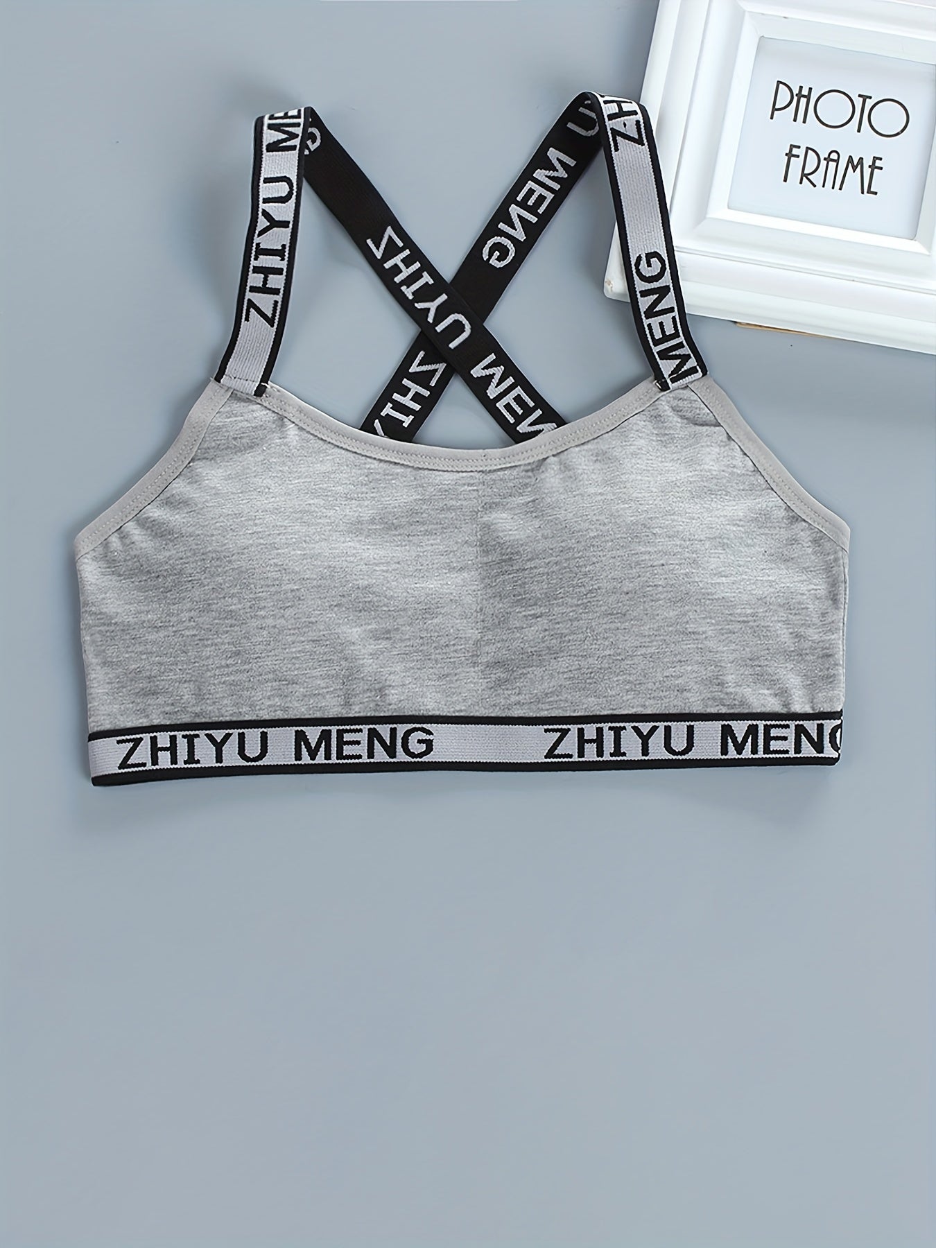 Girls Sports Bra Letter Print Cross Strap No Steel Ring Comfortable Underwear