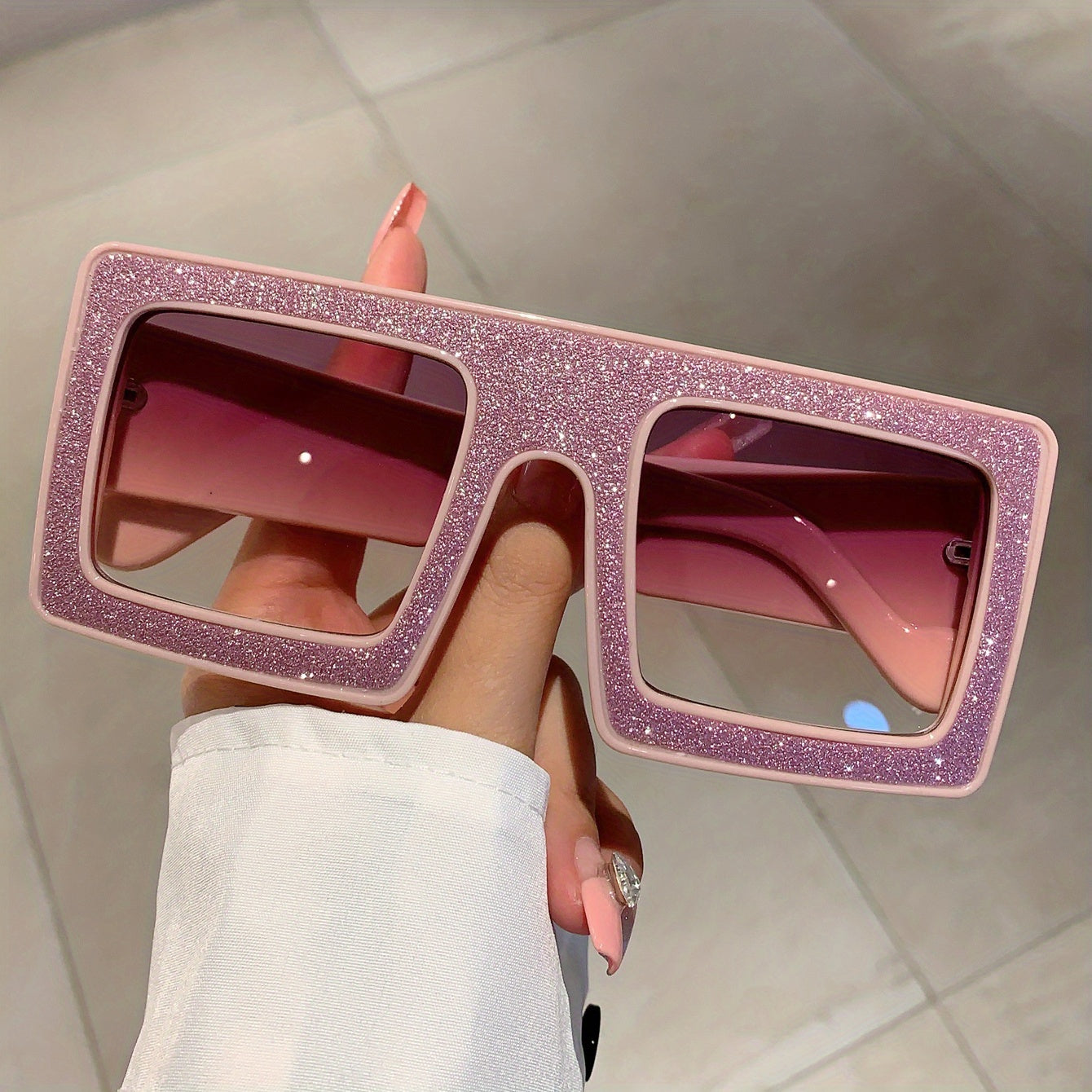 Sparkling Gradient UV400 Oversized Square Sunglasses for Party Beach Club