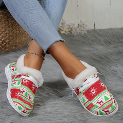 Women's Cartoon Print Canvas Shoes Christmas Low Top Warm Sneakers