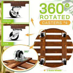 Wooden Plant Caddy Stand w/ Wheels 35cm - Heavy Duty Round Dolly Rollers