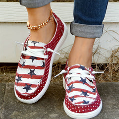 Polka Dot & American Flag Boat Shoes Lace Up Walking Shoes Round Toe Sneakers