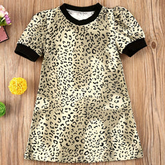 Baby Girls Leopard Print Dress Short Sleeve Summer Dresses