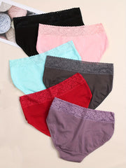 6 Pack Plus Size Lace Trim Mid Rise Underwear Sets