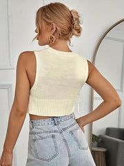 Lace Up Crop Tank Top Crew Neck Vest Summer Women's Clothing