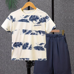 Boys Leaf Graphic Pocket T Shirts & Shorts Set Kids Summer Clothes